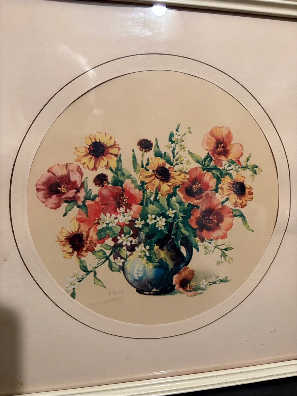 Peach and Green Floral Bouquet Wall Art Print - Unbranded